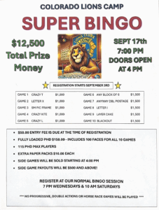 Lion's Super Bingo Sept 17 @ Carefree Bingo | Colorado Springs | Colorado | United States